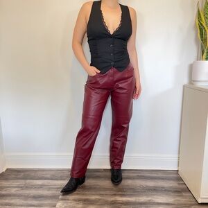Tower Hill Genuine Leather Red/Burgundy Straight Leg Pants // size 8
